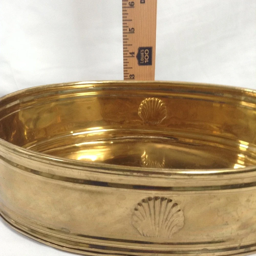 Laquered Solid Brass Hosley Planter Oblong with Handles‎ Made in India